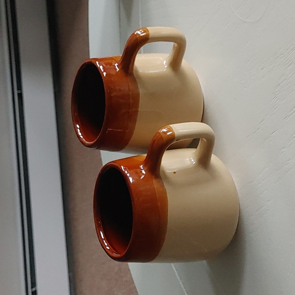 Vintage tricolour Striped stoneware mug Set Of 2 Made In Taiwan